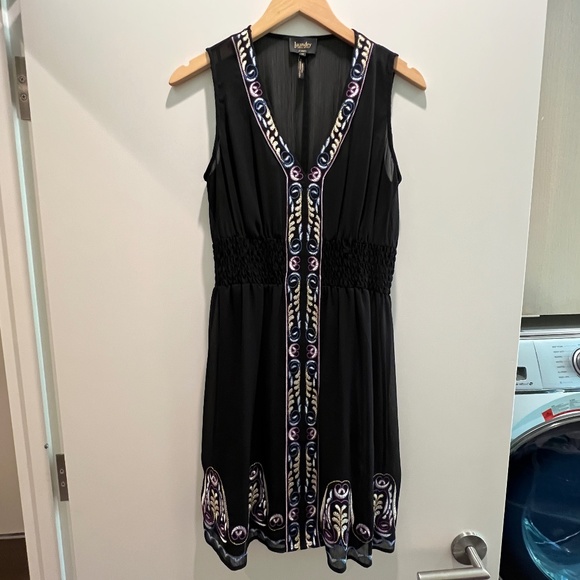 Laundry by Shelli Segal Embroidered Dress v-neck ruched elastic waist, sz 10 - Picture 1 of 6